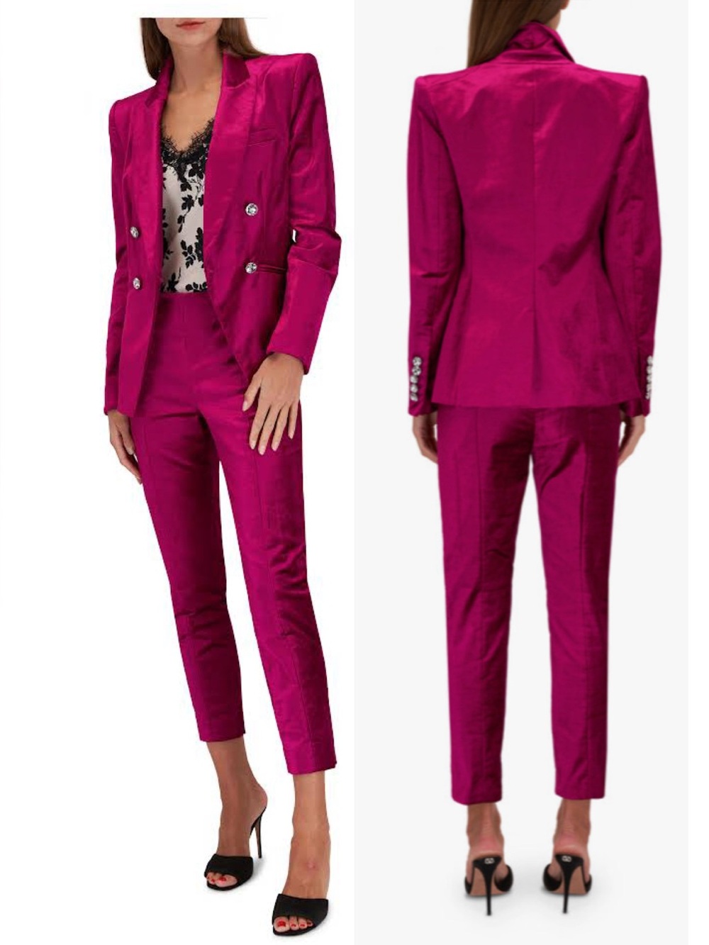 Veronica Beard 2pc Fuchsia Suit! Elam Blazer Size 10, and Velvet Pants Size 12